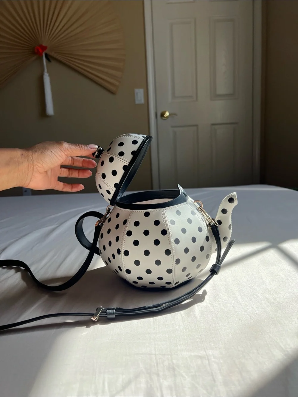 BRAND NEW kate spade White and Black Polka Dot Teapot Crossbody Bag